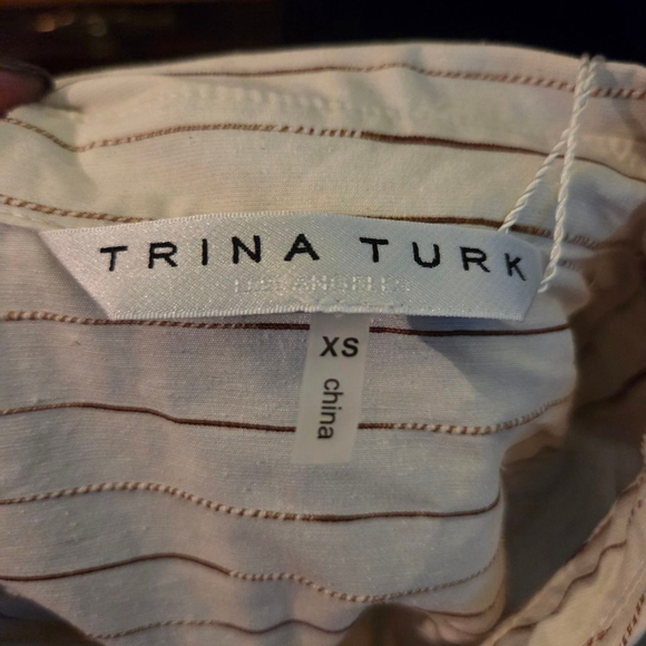 Trina Turk Long Sleeve Striped Shirtdress White Brown XS - Picture 8 of 8